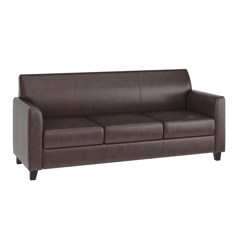 Maklaine Modern / Contemporary Leather Upholstered Sofa in Brown