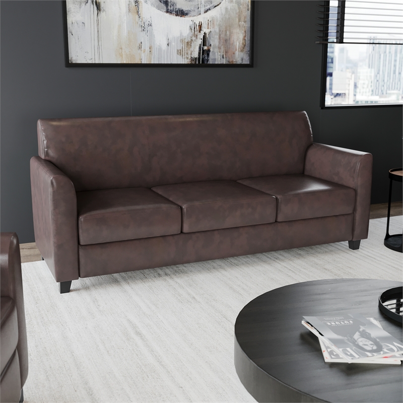 Maklaine Modern / Contemporary Leather Upholstered Sofa in Brown