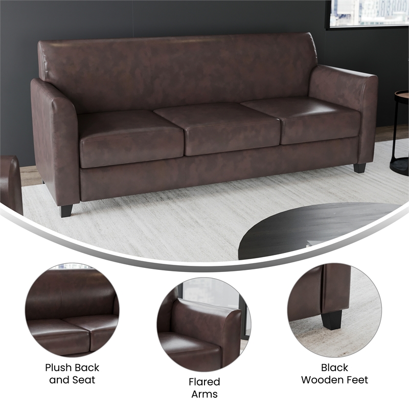 Maklaine Modern / Contemporary Leather Upholstered Sofa in Brown