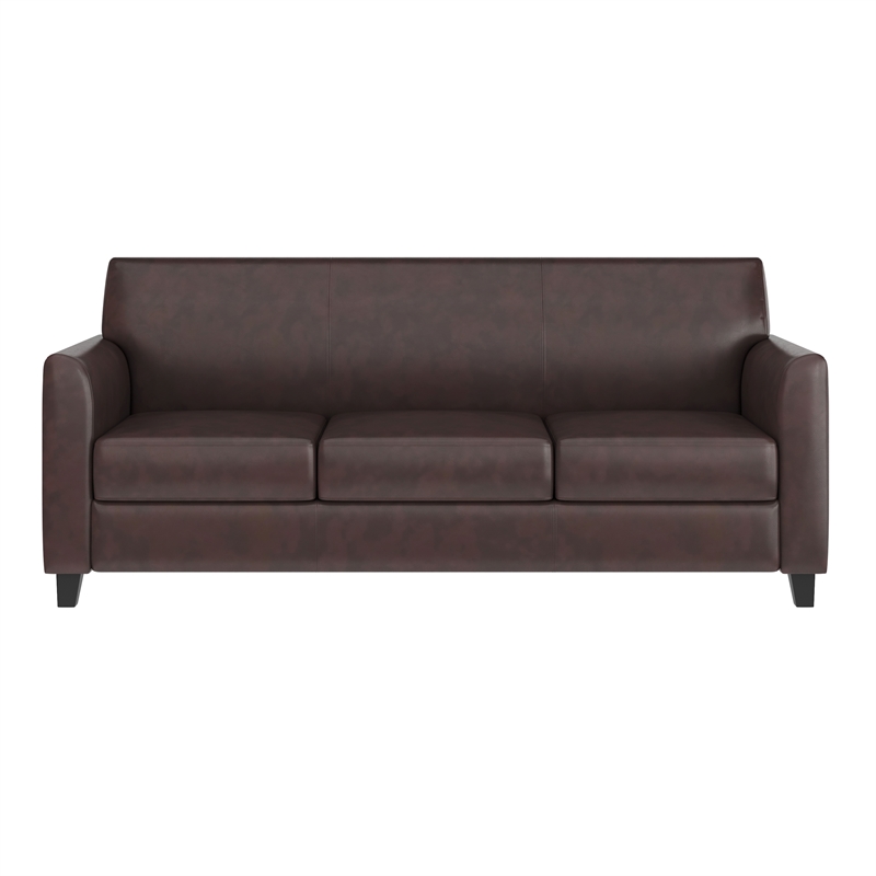 Maklaine Modern / Contemporary Leather Upholstered Sofa in Brown
