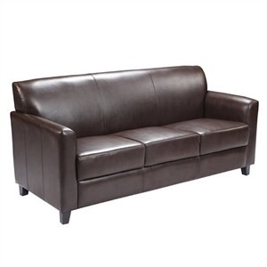 Maklaine Modern / Contemporary Leather Upholstered Sofa in Brown