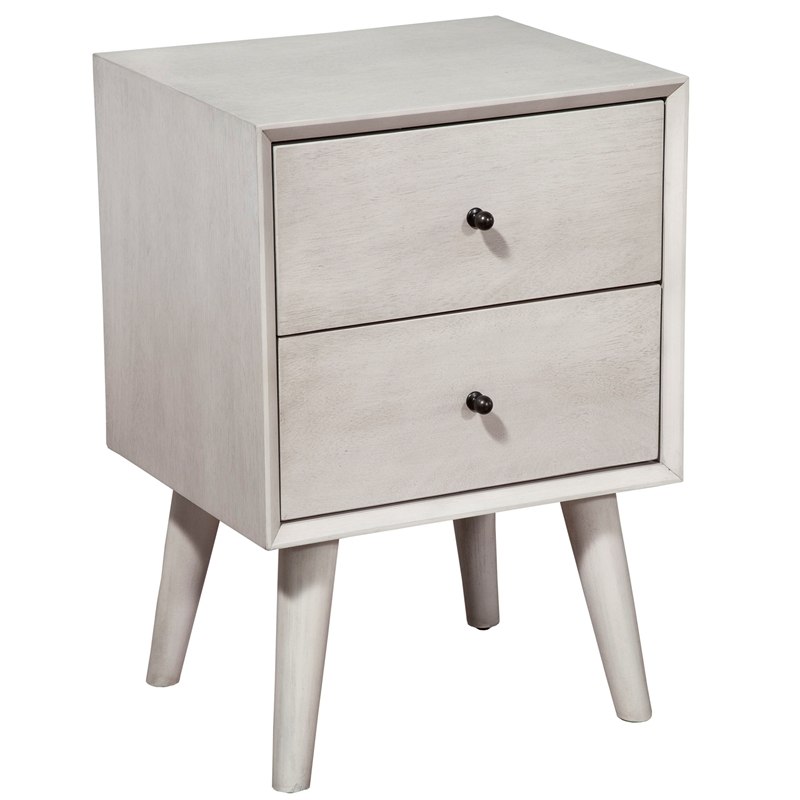 Maklaine Mid-Century Modern Wood 2 Drawer Nightstand in Gray