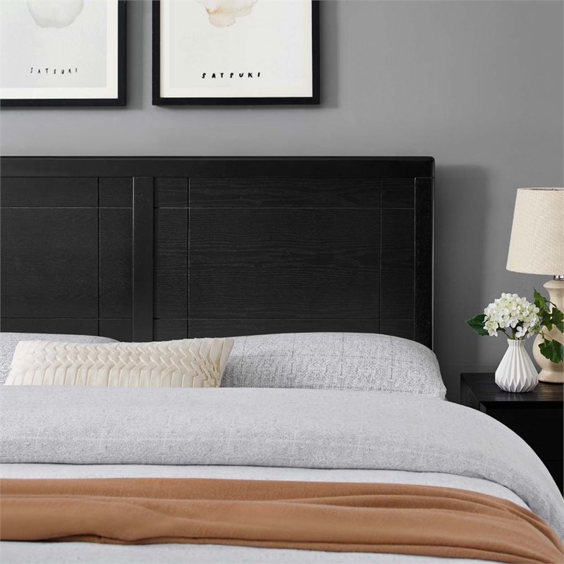 Maklaine Contemporary Queen Rubberwood and MDF Headboard in Black