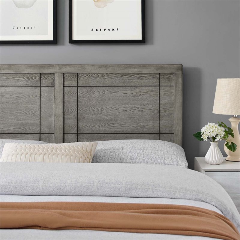 Maklaine Contemporary Queen Rubberwood and MDF Headboard in Gray