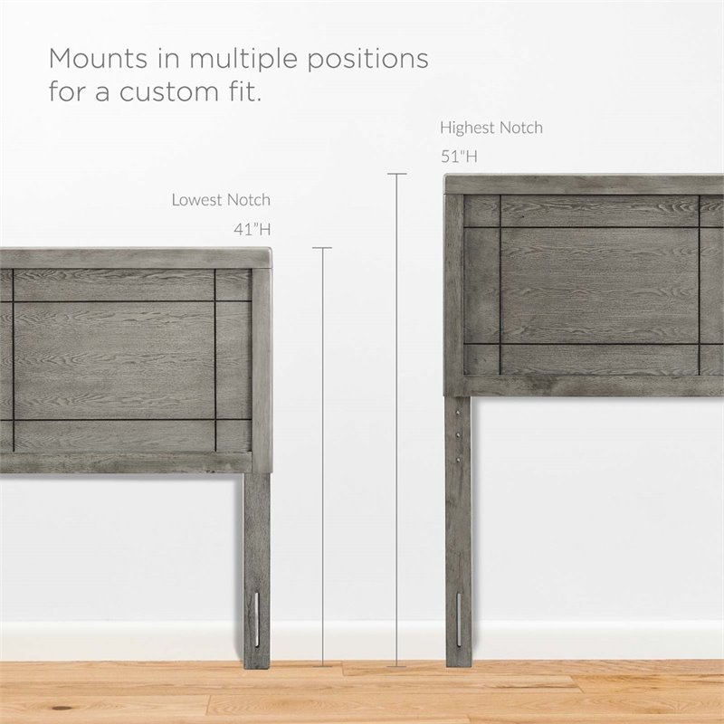 Maklaine Contemporary Queen Rubberwood and MDF Headboard in Gray