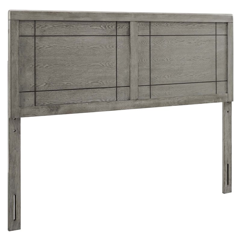 Maklaine Contemporary Queen Rubberwood and MDF Headboard in Gray