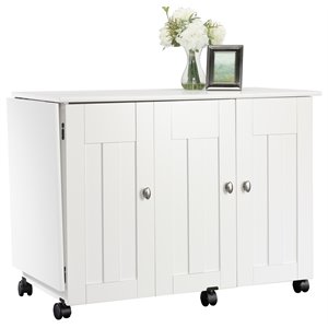 Maklaine Engineered Wood Drop-Leaf Sewing or Craft Table in Soft White