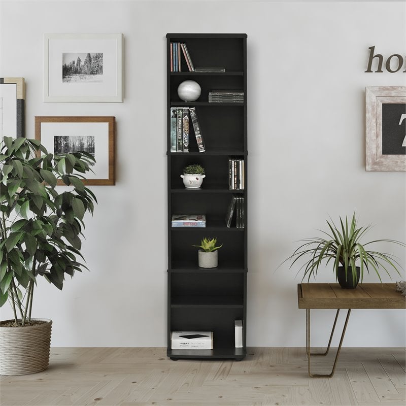 Maklaine Engineered Wood Space Saving Multimedia Storage Tower in Espresso