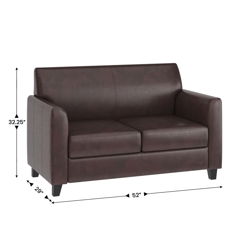 Maklaine Modern / Contemporary Leather Loveseat in Brown Finish