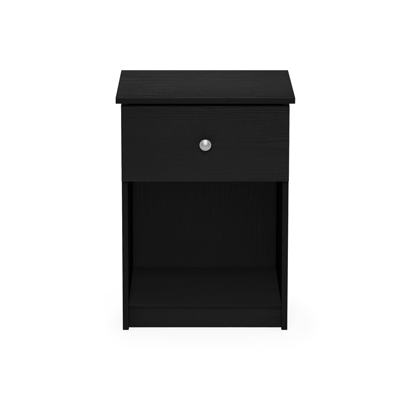Maklaine Engineered Wood Nightstand with One Drawer in Black Oak