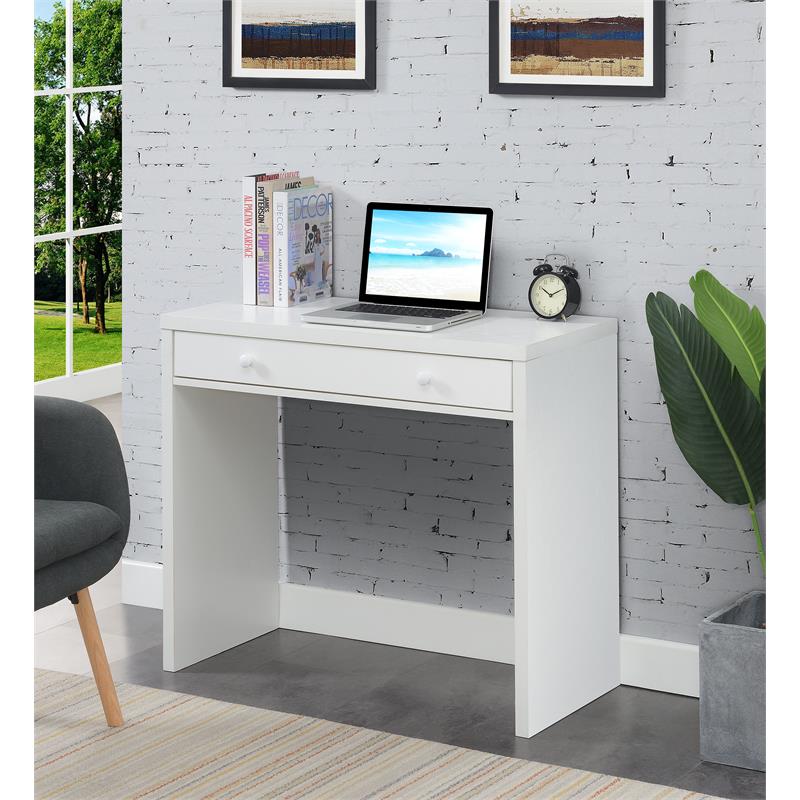 Maklaine Contemporary 36-inch Desk with Drawer in White Wood Finish