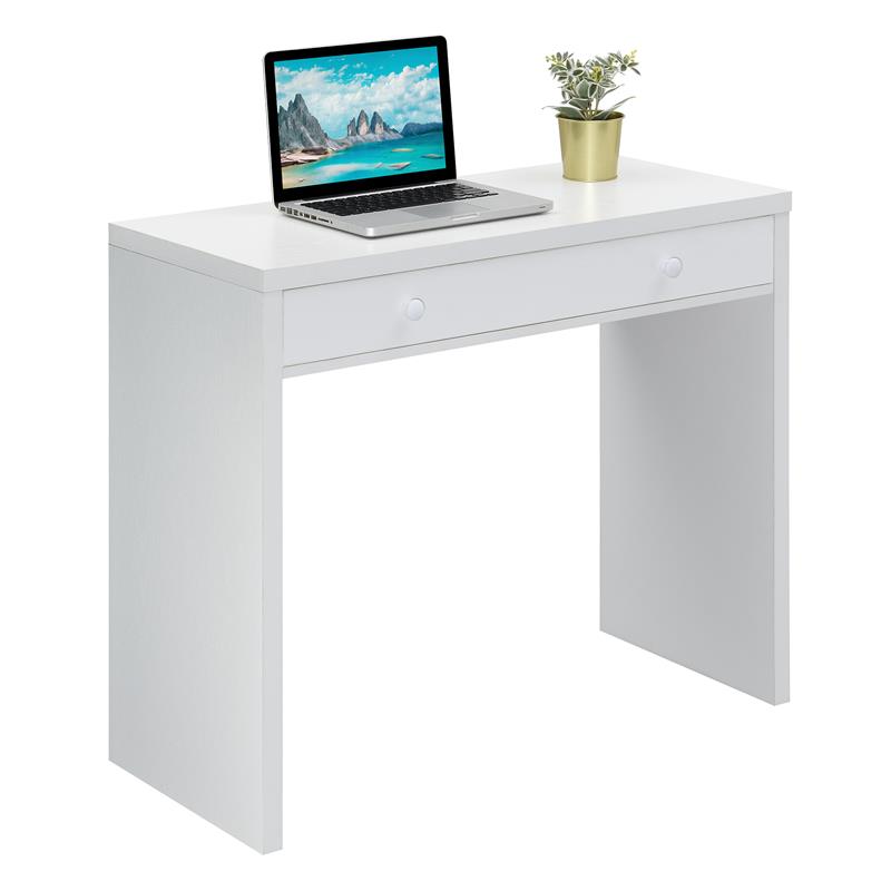 Maklaine Contemporary 36-inch Desk with Drawer in White Wood Finish