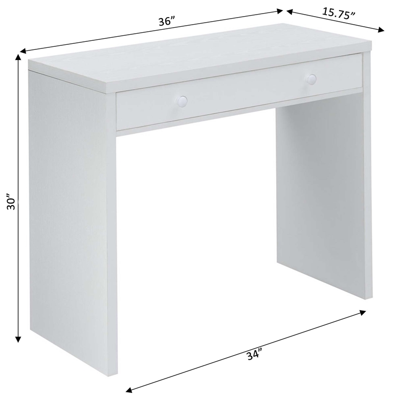 Maklaine Contemporary 36-inch Desk with Drawer in White Wood Finish