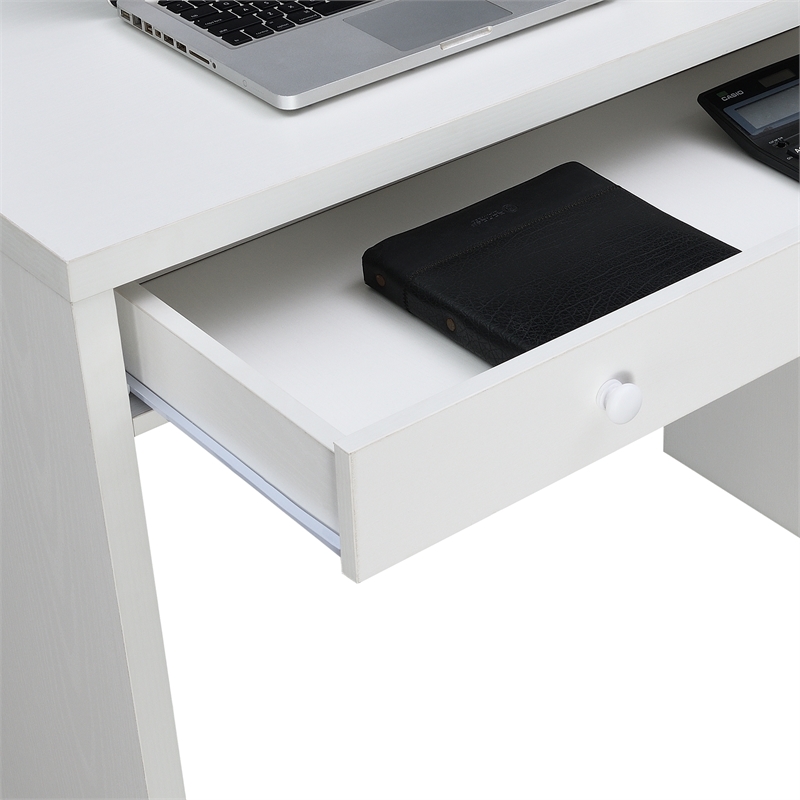 Maklaine Contemporary 36-inch Desk with Drawer in White Wood Finish