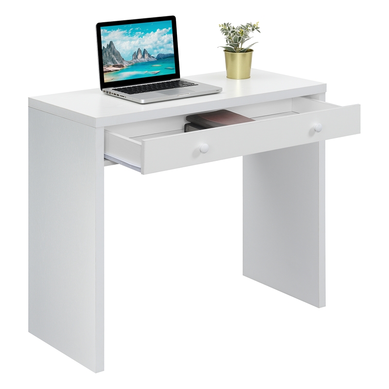 Maklaine Contemporary 36-inch Desk with Drawer in White Wood Finish