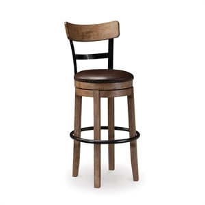 Maklaine Contemporary 30&quot Faux Leather Swivel Bar Stool in Light Brown