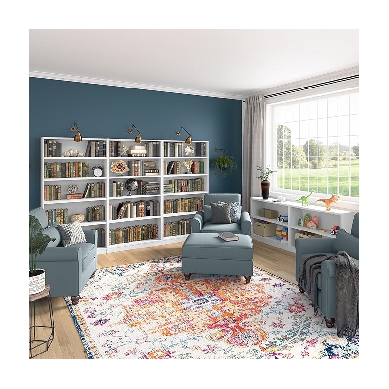 Maklaine Engineered Wood Universal 5 Shelf Bookcase in Pure White