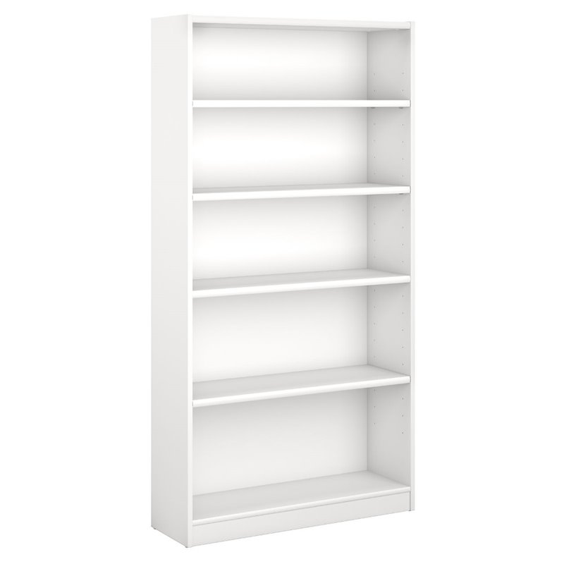 Maklaine Engineered Wood Universal 5 Shelf Bookcase in Pure White