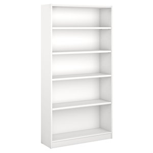Maklaine Engineered Wood Universal 5 Shelf Bookcase in Pure White
