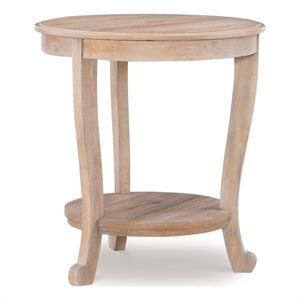 Maklaine 22&quot Round Wood Side Table with Shelf in Natural Brown