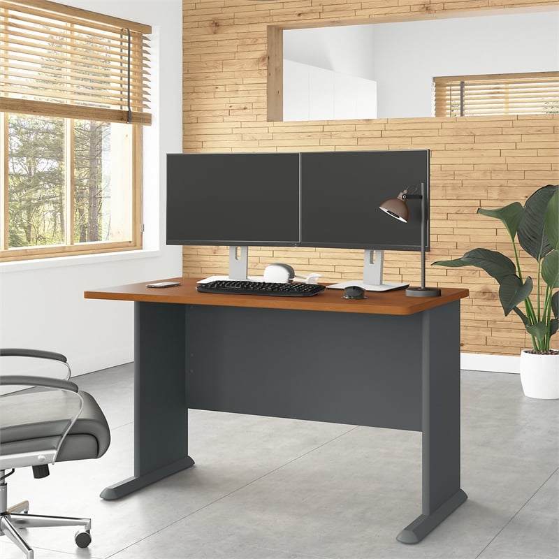 Maklaine Engineered Wood 48W Office Desk in Natural Cherry and Slate