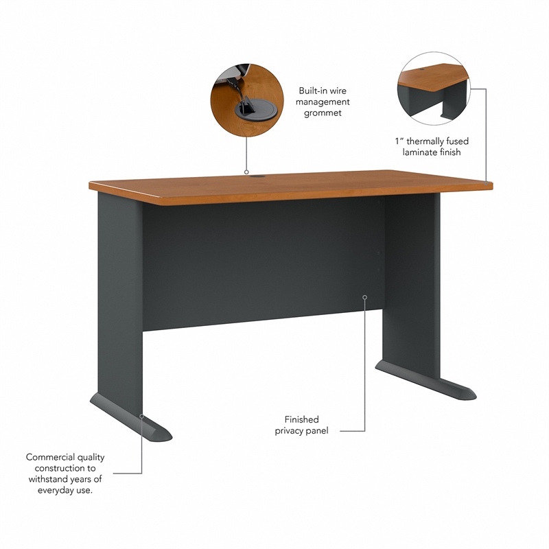 Maklaine Engineered Wood 48W Office Desk in Natural Cherry and Slate