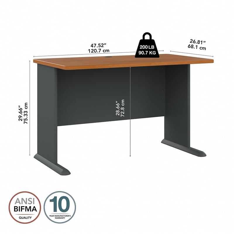 Maklaine Engineered Wood 48W Office Desk in Natural Cherry and Slate