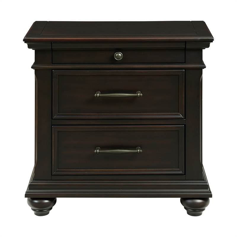 Maklaine Transitional 3-Drawer Nightstand with USB Ports in Black
