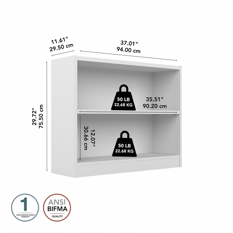 Maklaine Engineered Wood Universal 2 Shelf Bookcase in Pure White