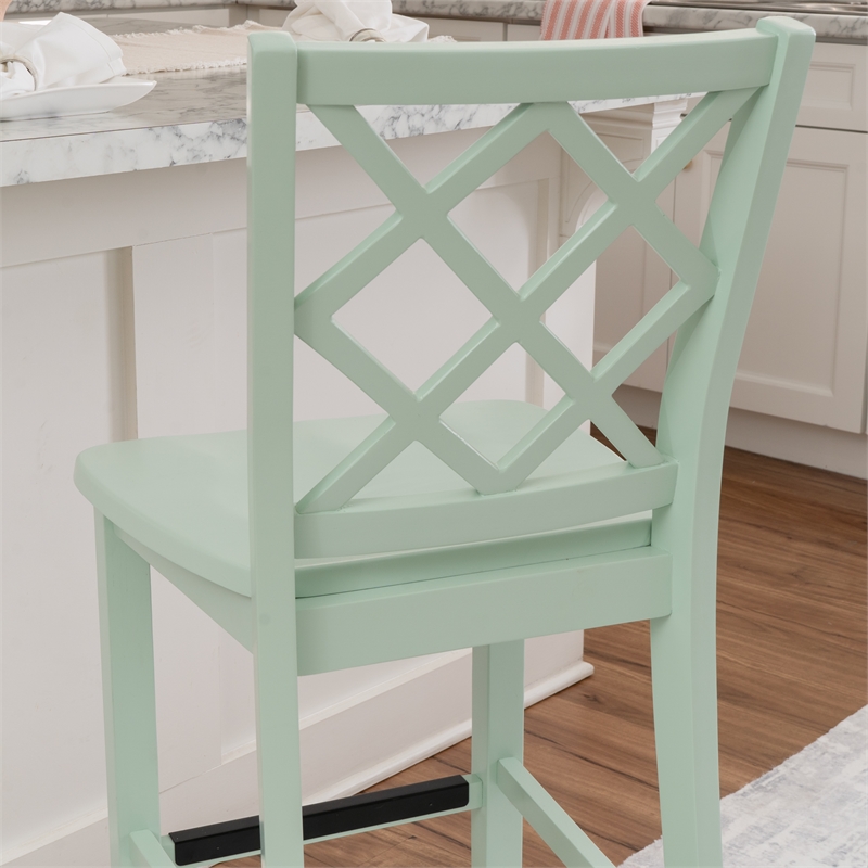 Maklaine Sturdy Lattice Back Counter Stool in Crisp Mint Green Finish