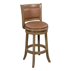 Maklaine 26&quot Wood & Faux Leather Swivel Counter Stool in Sandrift/Caramel