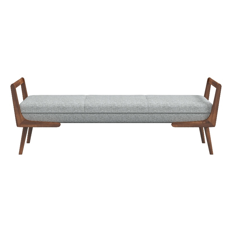 Maklaine Mid-Century Modern Rectangular Fabric Upholstered Bench in Gray