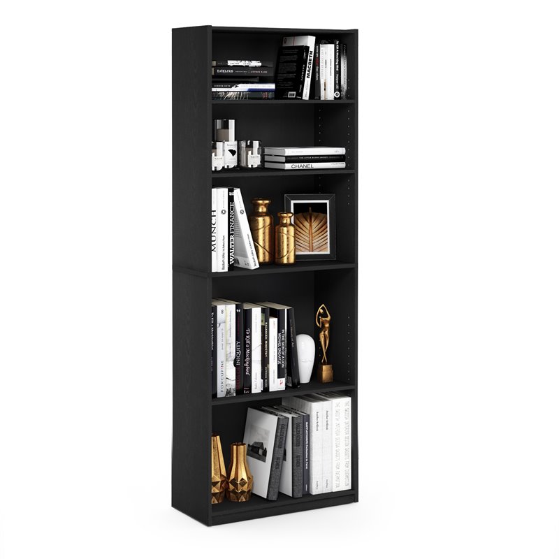 Maklaine Engineered Wood Simply Home 5-Shelf Bookcase in Black