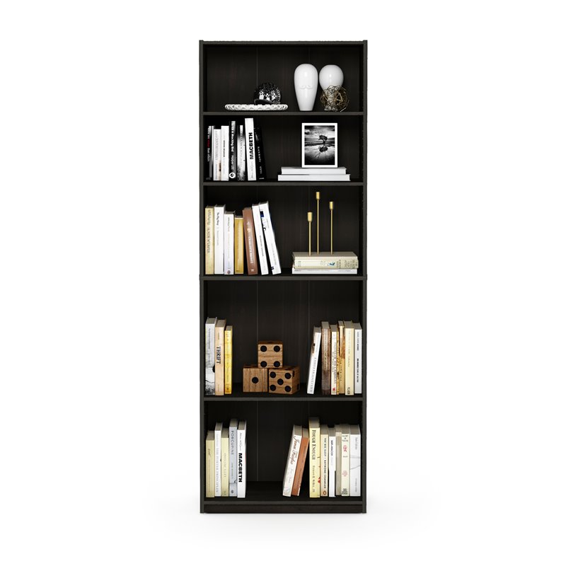 Maklaine Engineered Wood Simply Home 5-Shelf Bookcase in Espresso