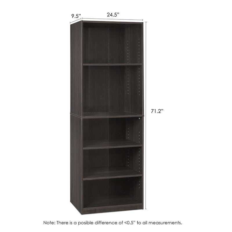 Maklaine Engineered Wood Simply Home 5-Shelf Bookcase in Espresso