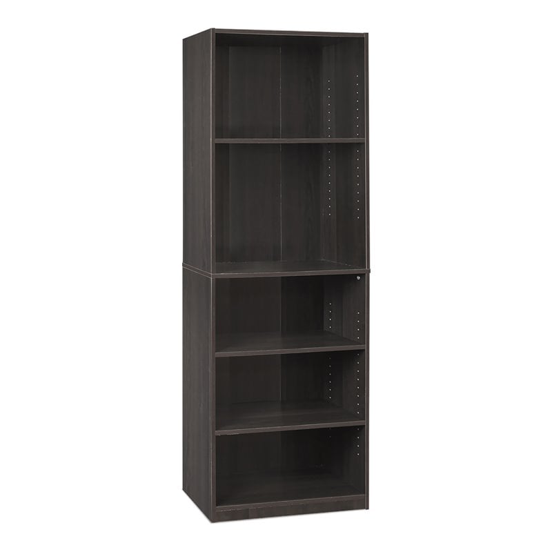 Maklaine Engineered Wood Simply Home 5-Shelf Bookcase in Espresso