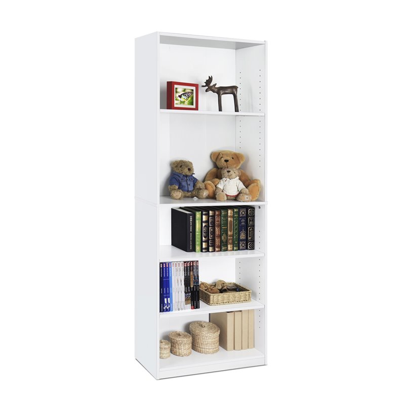 Maklaine Contemporary Engineered Wood 5-Shelf Bookcase in White