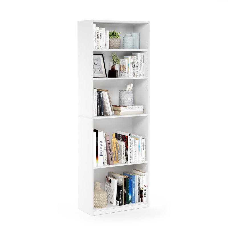 Maklaine Contemporary Engineered Wood 5-Shelf Bookcase in White