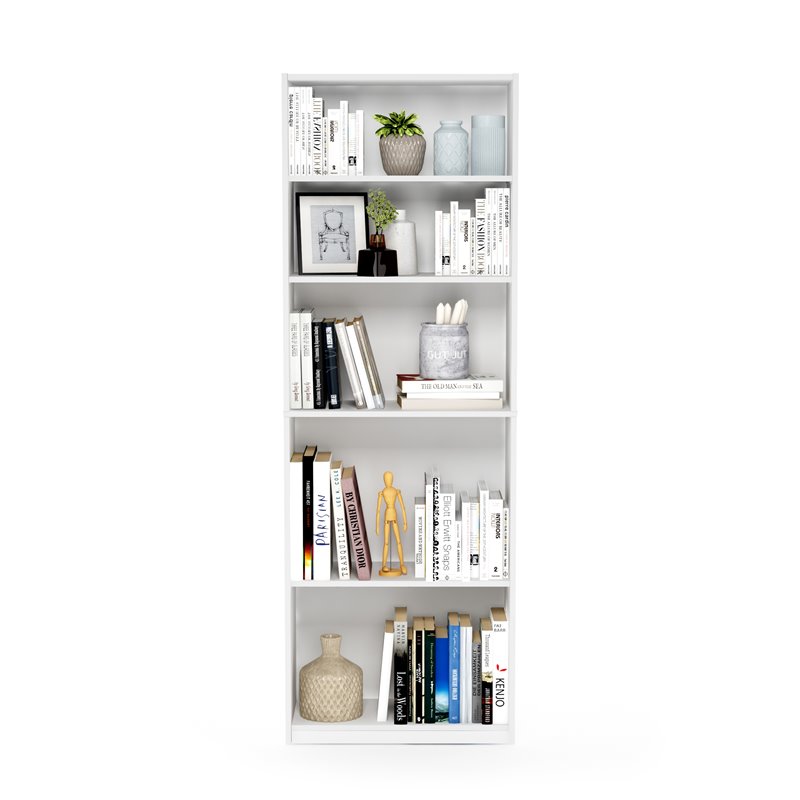 Maklaine Contemporary Engineered Wood 5-Shelf Bookcase in White