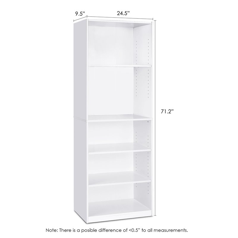 Maklaine Contemporary Engineered Wood 5-Shelf Bookcase in White