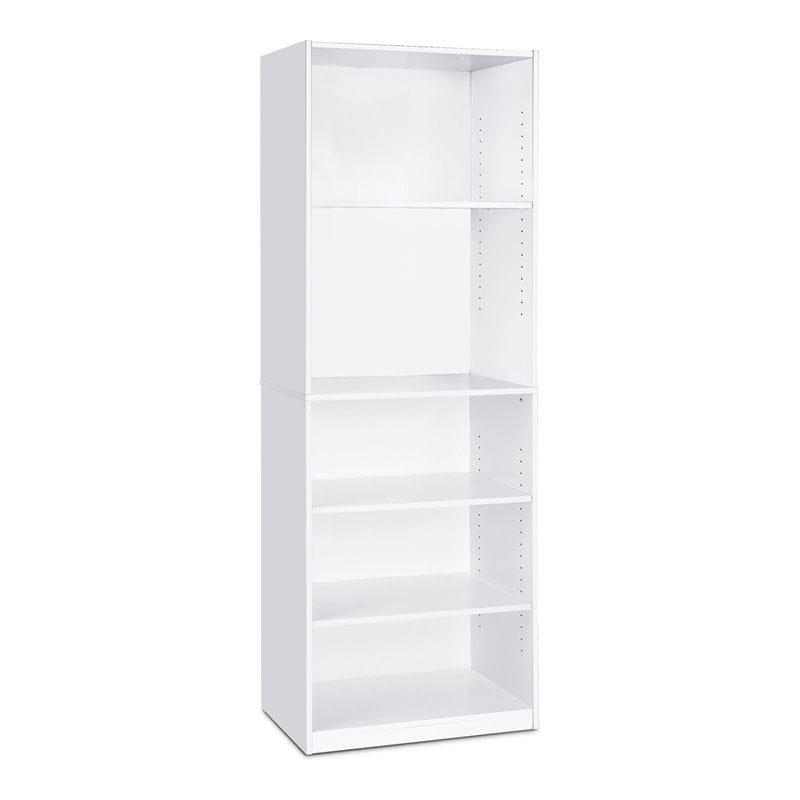 Maklaine Contemporary Engineered Wood 5-Shelf Bookcase in White