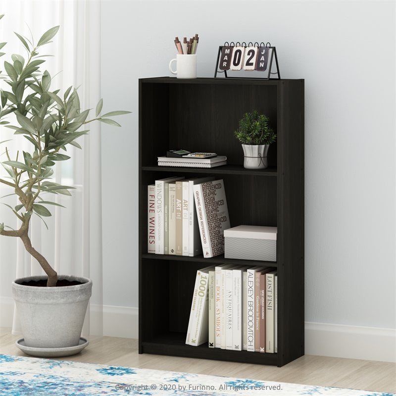Maklaine Engineered Wood 3-Tier Bookcase Storage Shelves in Espresso
