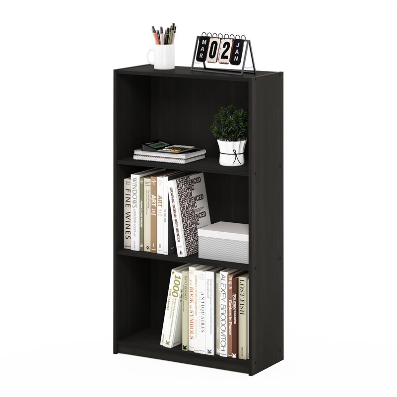 Maklaine Engineered Wood 3-Tier Bookcase Storage Shelves in Espresso