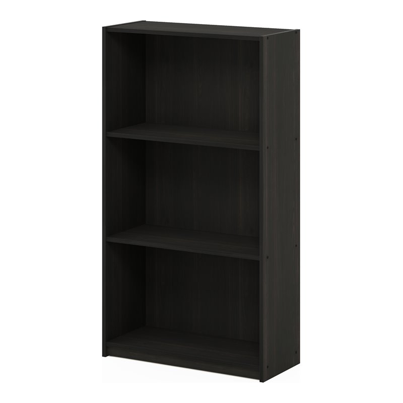 Maklaine Engineered Wood 3-Tier Bookcase Storage Shelves in Espresso