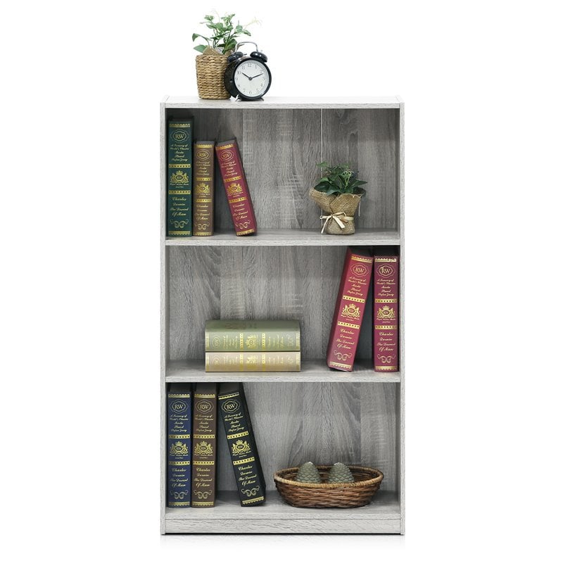 Maklaine Engineered Wood 3-Tier Bookcase Storage Shelves in French Oak Gray