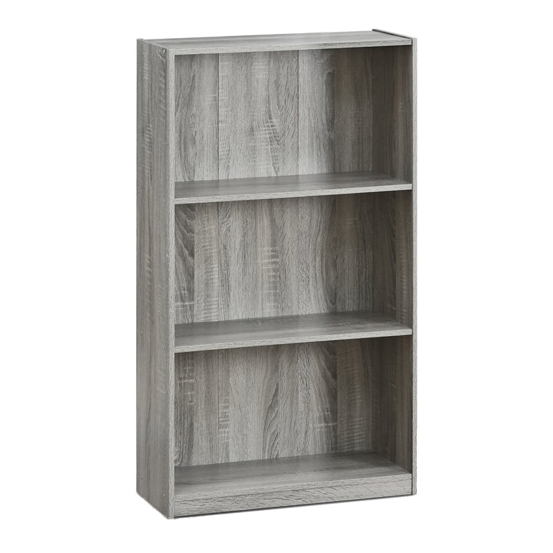Maklaine Engineered Wood 3-Tier Bookcase Storage Shelves in French Oak Gray