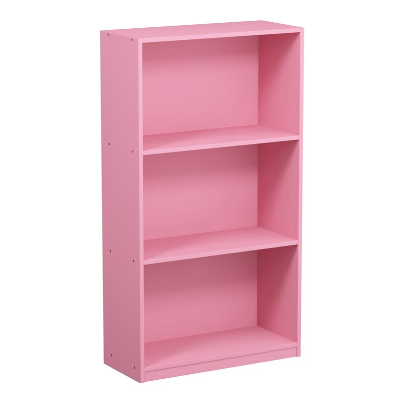 Maklaine Engineered Wood 3-Tier Bookcase Storage Shelves in Pink