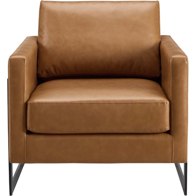 Maklaine Faux Leather Upholstered Accent Chair in Black and Tan