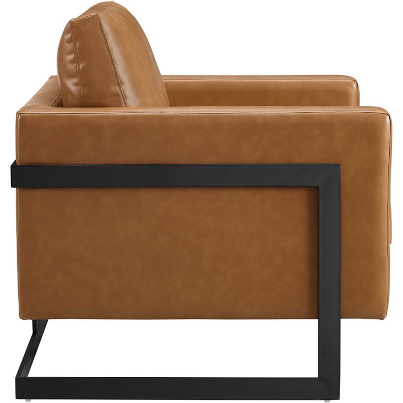 Maklaine Faux Leather Upholstered Accent Chair in Black and Tan