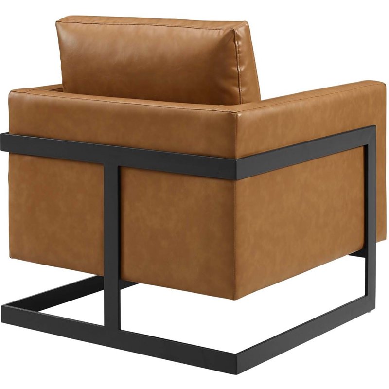 Maklaine Faux Leather Upholstered Accent Chair in Black and Tan